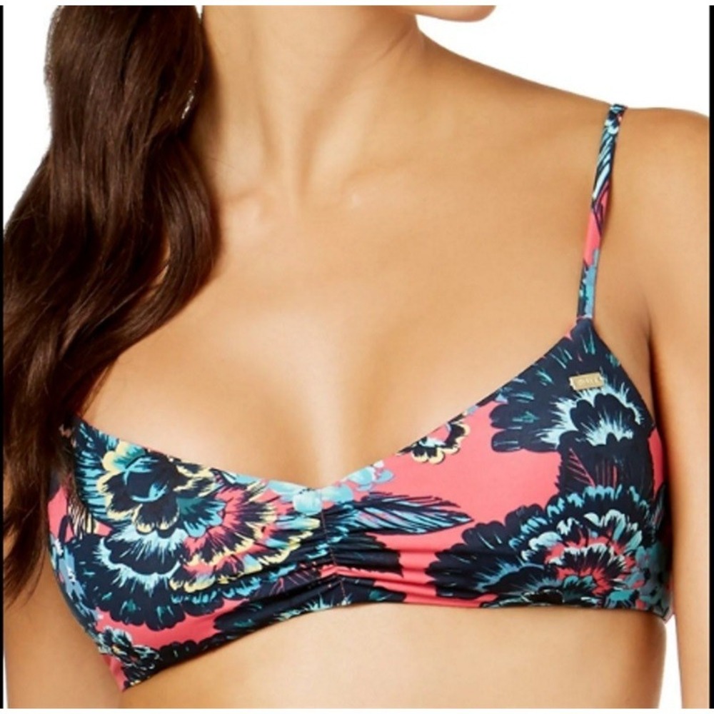 NWT Roxy XS Salty Pink Floral Bandeau Bikini Top #94724